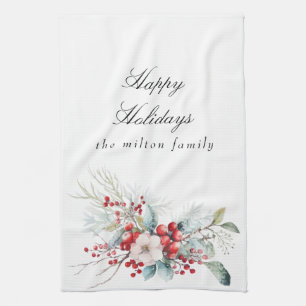 Classical Winter Helgdag Berries Monogram Kökshandduk