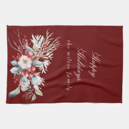 Classical Winter Helgdag Berries Monogram Kökshandduk