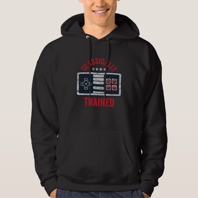 Classically Trained Gamer  Retro Gaming Controller Hoodie (Framsida)