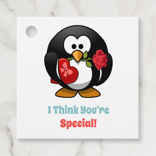 Classroom Kids Valentines day Penguin Heart Gåvor Etiketter (Framsida)