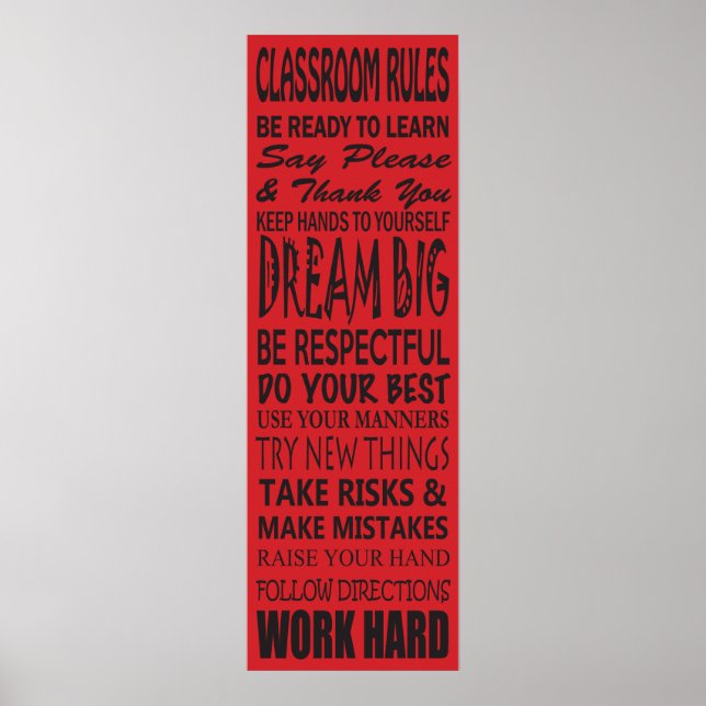 Classroom Regler Poster (Red), 12 x 36 tum (Framsidan)