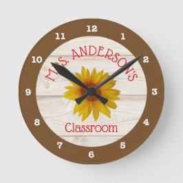 Classroom Rustic Daisy Teacher Rund Klocka
