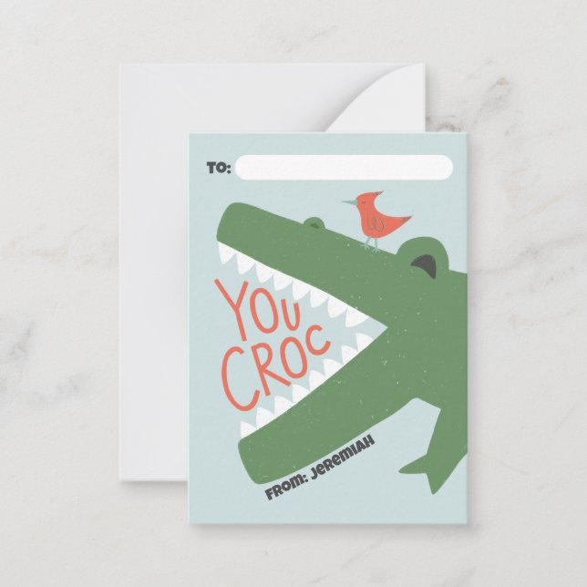 Classroom Valentine Card- You Croc Anteckningskort (Framsida)