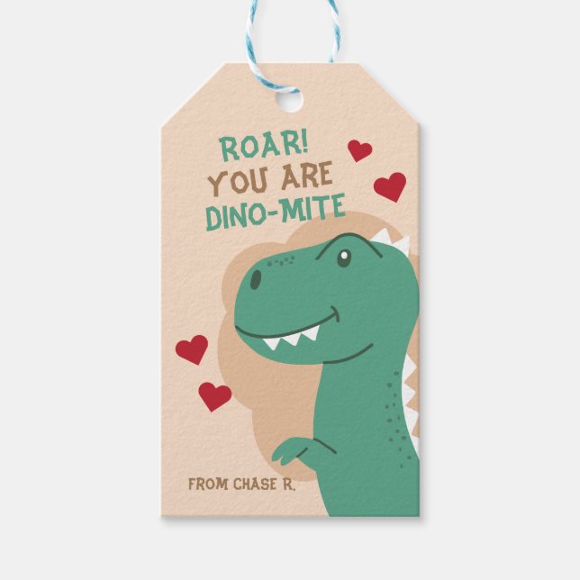 Classroom Valentine Day Dinosaur Dino Gift Märkre Presentetikett (Framsidan)