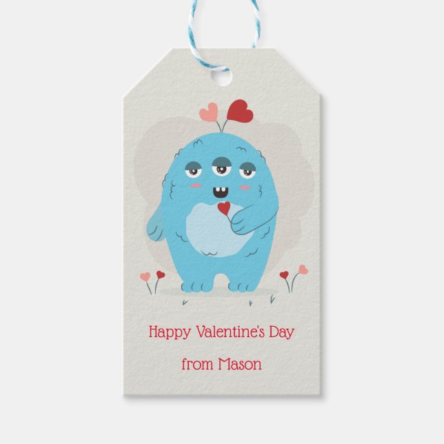 Classroom Valentine Day for Boy Monster Gift Märkr Presentetikett (Framsidan)