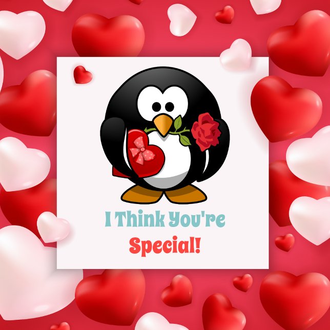 Classroom Valentine Day Penguin Heart Anteckningskort (Skapare uppladdad)