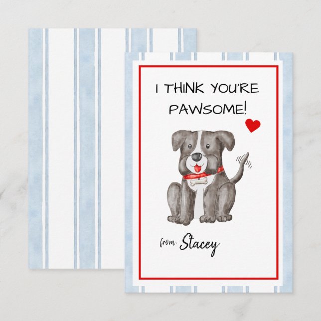 Classroom Valentine "I think you're Paw-some" (Fram/baksida)