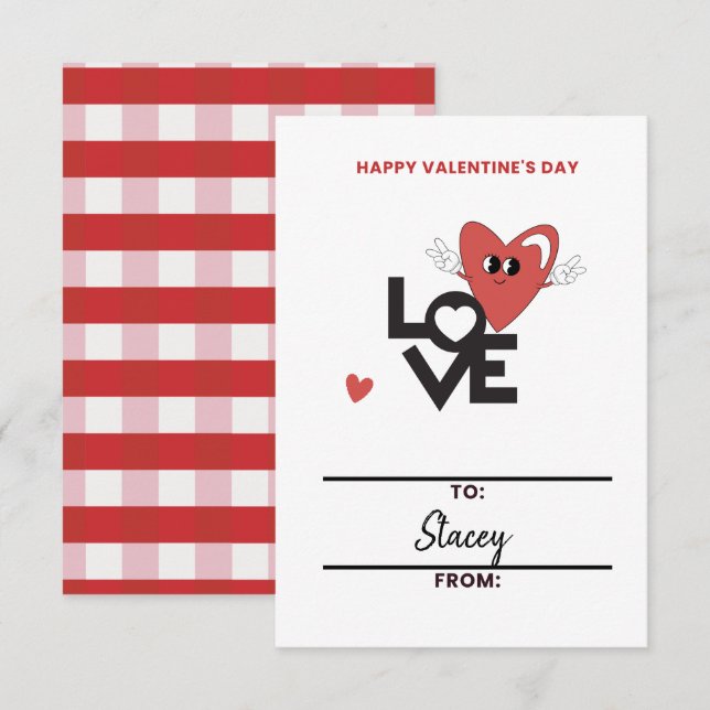 Classroom Valentine Red Heart Card (Fram/baksida)