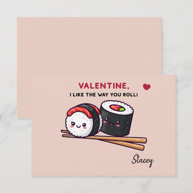 Classroom Valentine "Sushi, Like the Way you Roll" (Fram/baksida)