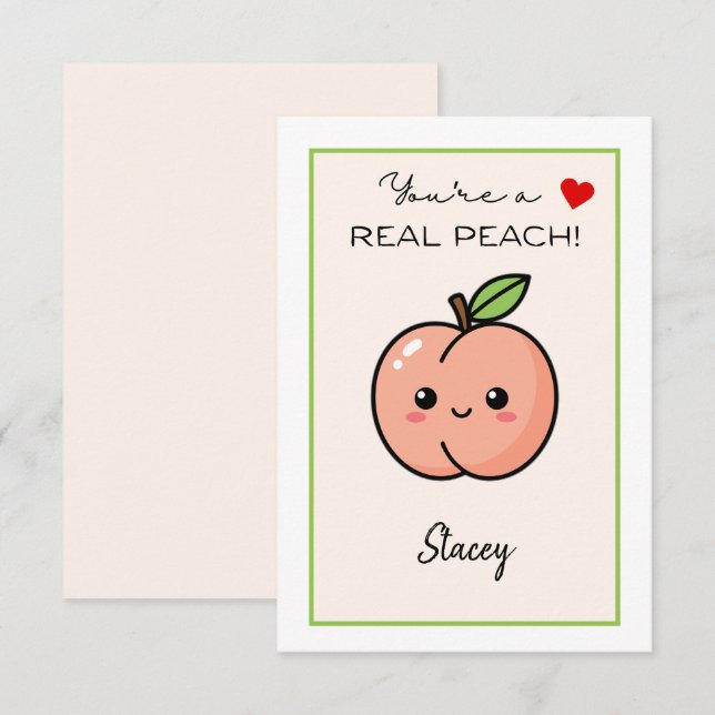 Classroom Valentine "You're a Real Peach" (Fram/baksida)