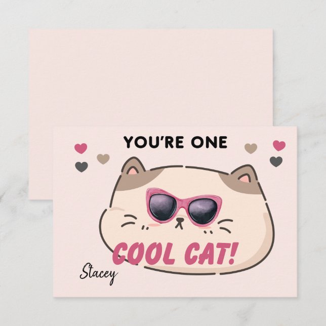 Classroom Valentine "You're One Cool Cat" (Fram/baksida)