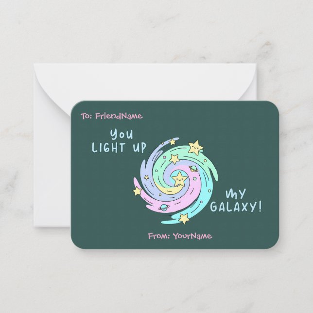 Classroom Valentines Card – You Light Up My Galaxy Anteckningskort (Framsida)