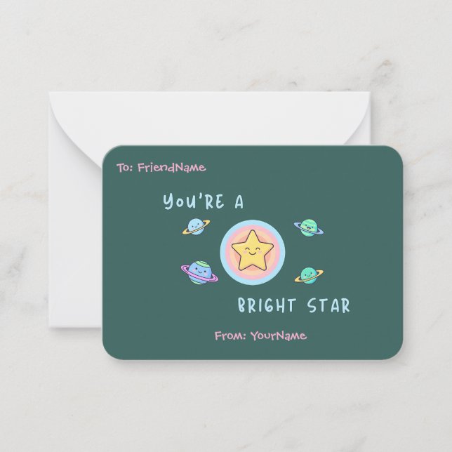 Classroom Valentines Card – You’re a Bright Star Anteckningskort (Framsida)
