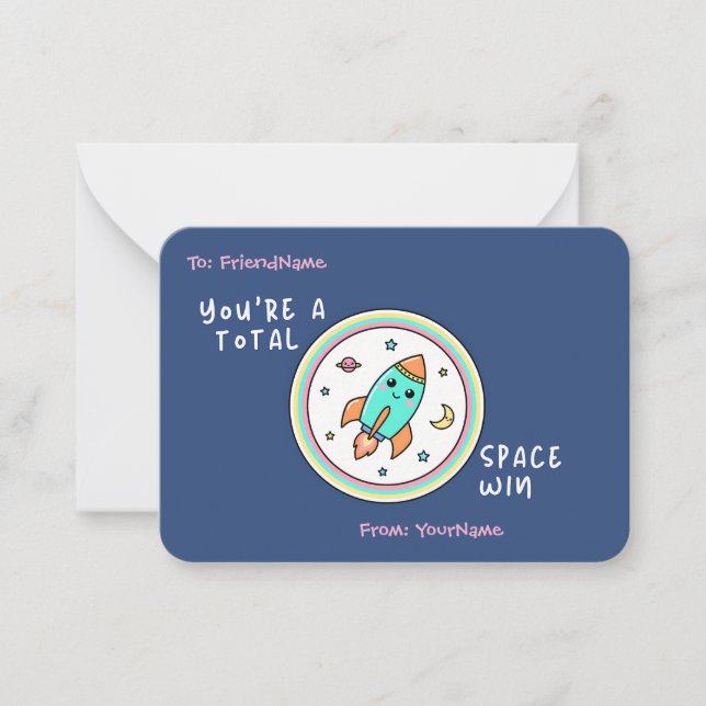 Classroom Valentines Card You’re a Total Space Win Anteckningskort (Framsida)