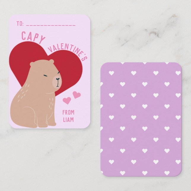 Classroom Valentines dag Capybara Capy Anteckningskort (Fram/baksida)