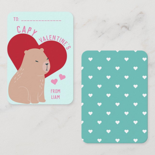 Classroom Valentines dag Capybara Capy Anteckningskort (Fram/baksida)