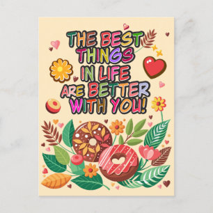 Classroom Valentines Day Boho Donuts and Flowers Helg Vykort
