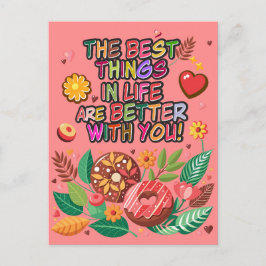 Classroom Valentines Day Boho Donuts and Flowers Helg Vykort