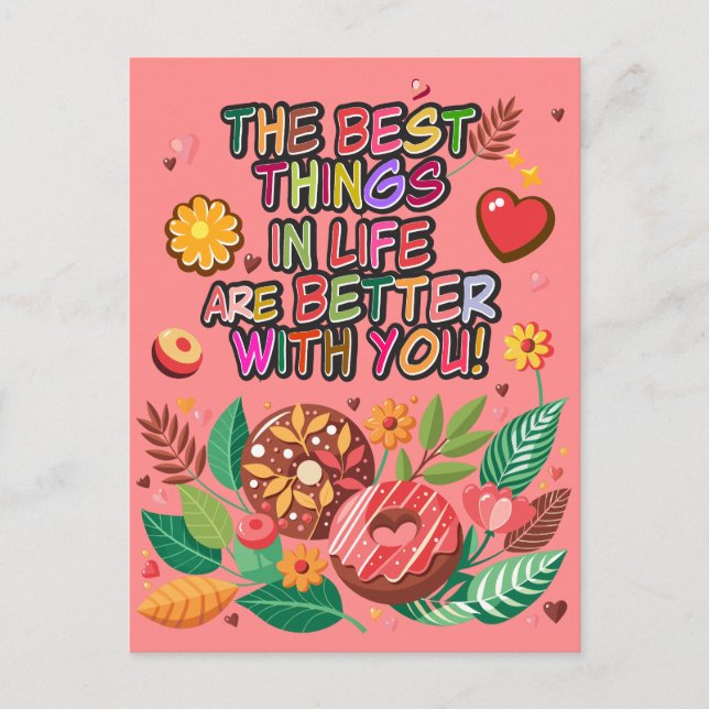 Classroom Valentines Day Boho Donuts and Flowers Helg Vykort (Framsida)