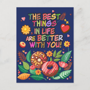 Classroom Valentines Day Boho Donuts and Flowers Helg Vykort