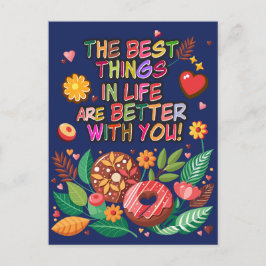 Classroom Valentines Day Boho Donuts and Flowers Helg Vykort