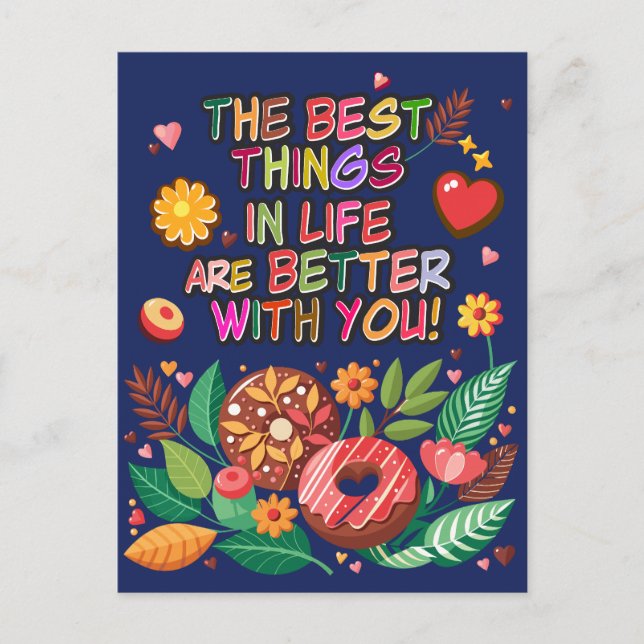 Classroom Valentines Day Boho Donuts and Flowers Helg Vykort (Framsida)