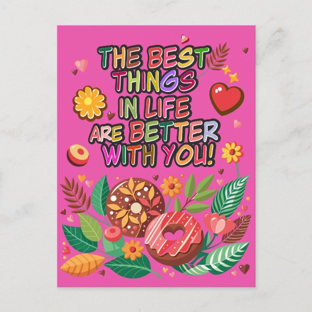 Classroom Valentines Day Boho Donuts and Flowers Helg Vykort (Framsida)