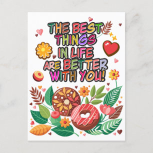 Classroom Valentines Day Boho Donuts and Flowers Helg Vykort