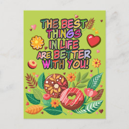 Classroom Valentines Day Boho Donuts and Flowers Helg Vykort