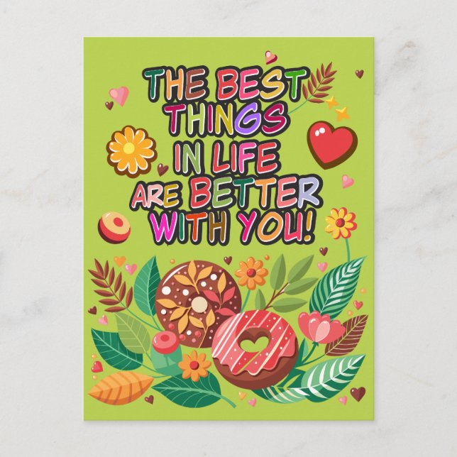 Classroom Valentines Day Boho Donuts and Flowers Helg Vykort (Framsida)