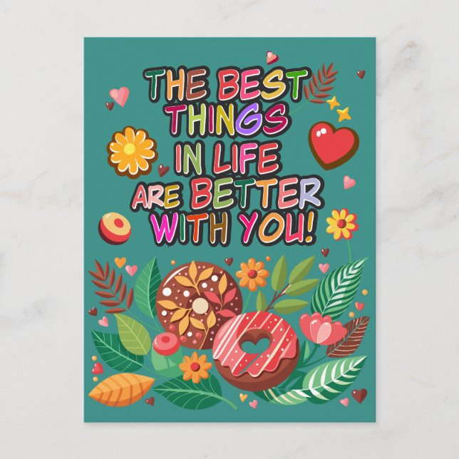 Classroom Valentines Day Boho Donuts and Flowers Helg Vykort (Framsida)