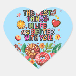 Classroom Valentines Day Boho Donuts and Flowers Hjärtformat Klistermärke