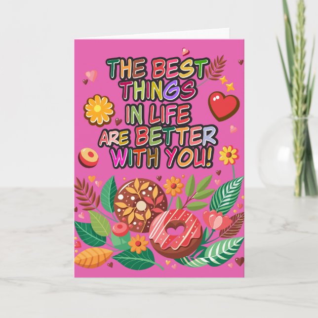 Classroom Valentines Day Boho Donuts and Flowers Kort (Framsida)
