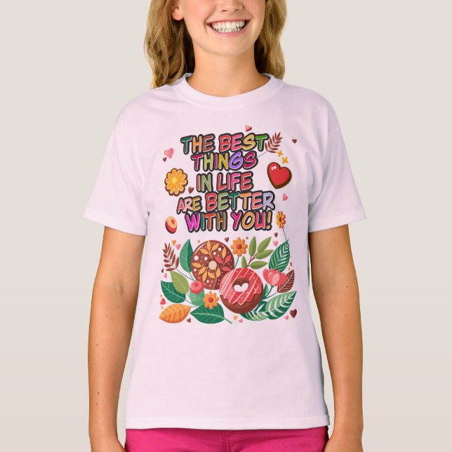 Classroom Valentines Day Boho Donuts and Flowers T Shirt (Framsida)