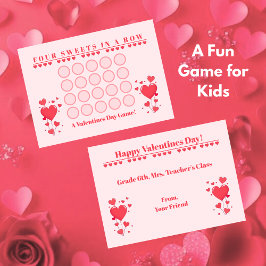 Classroom Valentine's Day Card Game-Four in a Row Anteckningskort