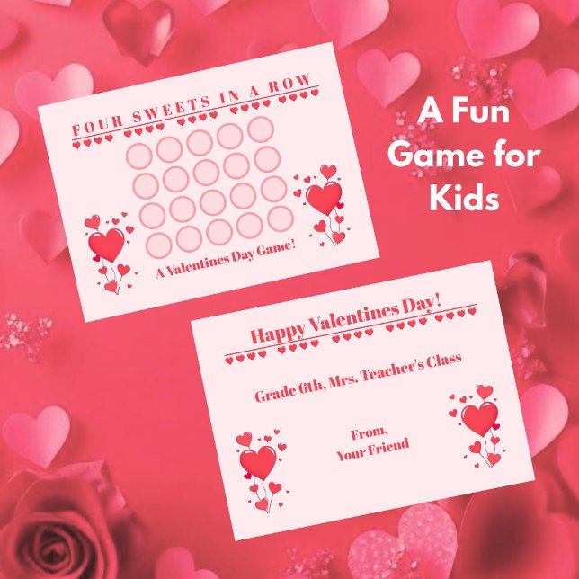 Classroom Valentine's Day Card Game-Four in a Row Anteckningskort (Valentine's Day Card Game-Four in a Row-kids-classroom)