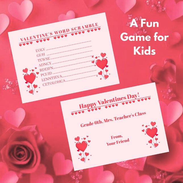 Classroom Valentine's Day Card Game-Word Scramble Anteckningskort (Classroom Valentine's Day Card Game-Word Scramble-Kids)