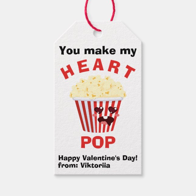 Classroom Valentines Day Cute Popcorn Red Presentetikett (Framsidan)