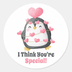 Classroom Valentines Day Penguin Rosa Hearts Runt Klistermärke