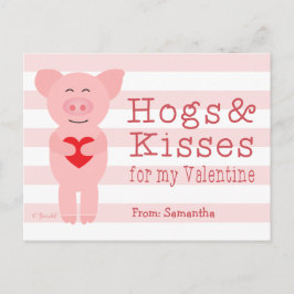 Classroom Valentines för barn Gris Hog and Kisses Helg Vykort