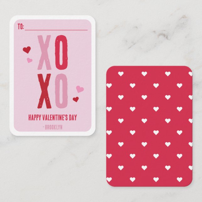 Classroom-Valentineser XOXO enkel Anteckningskort (Fram/baksida)