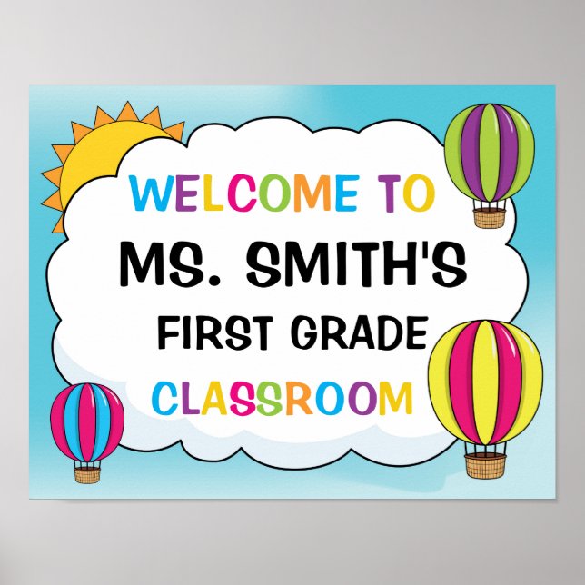 Classroom Welcome Sign in Hot Air Balloons Poster (Framsidan)