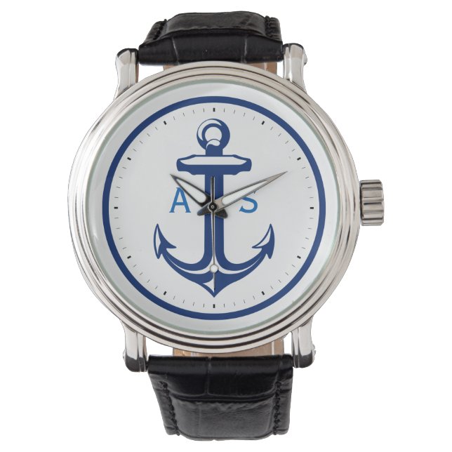 Classy Anchor med Initialer | Nautisk gåva Armbandsur (Framsida)
