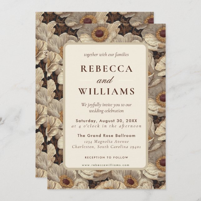 Classy Anemones Floral Backyard Wedding Inbjudningar (Fram/baksida)