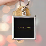 Classy Anpassade Guld Text & Linjer Fyrkantig Silverfärgad Nyckelring<br><div class="desc">Ditt eget namn eller varumärke.</div>