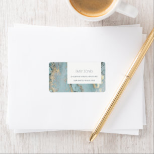 CLASSY AQUA DUSKY BLUE GULD AGATE MONOGRAM BRÖLLOP ADRESSETIKETT