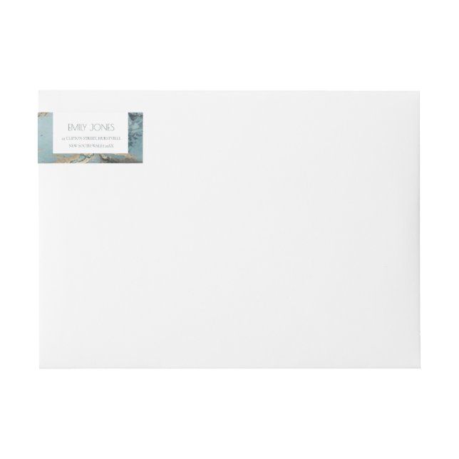 CLASSY AQUA DUSKY BLUE GULD AGATE MONOGRAM BRÖLLOP ETIKETTBAND (Framsidan)