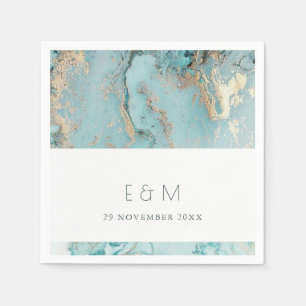 CLASSY AQUA DUSKY BLUE GULD AGATE MONOGRAM BRÖLLOP PAPPERSSERVETT