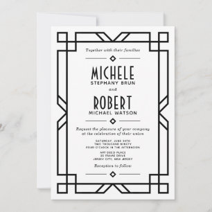 Classy Art Deco Modern Black Ram White Bröllop Inbjudningar