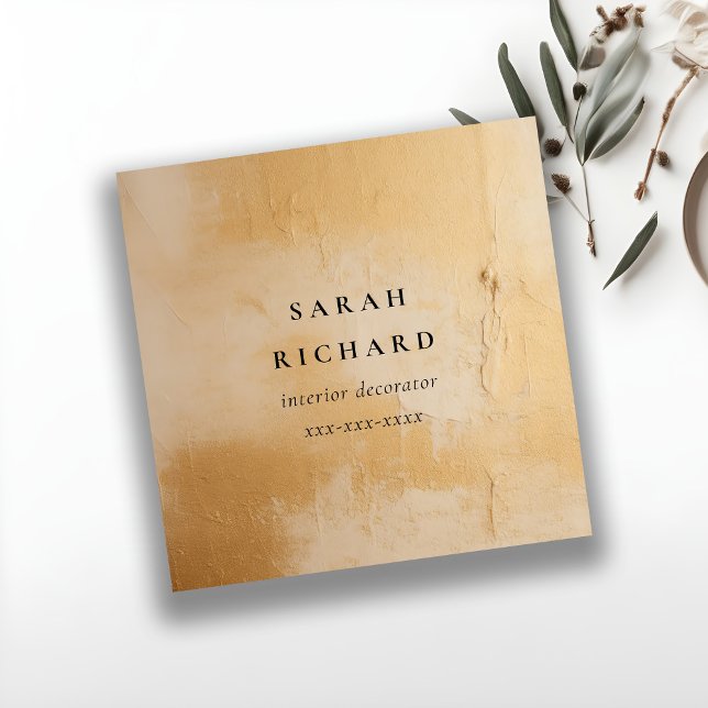 Classy Artistic Beige Guld Oil Paint Struktur Fyrkantigt Visitkort (Skapare uppladdad)